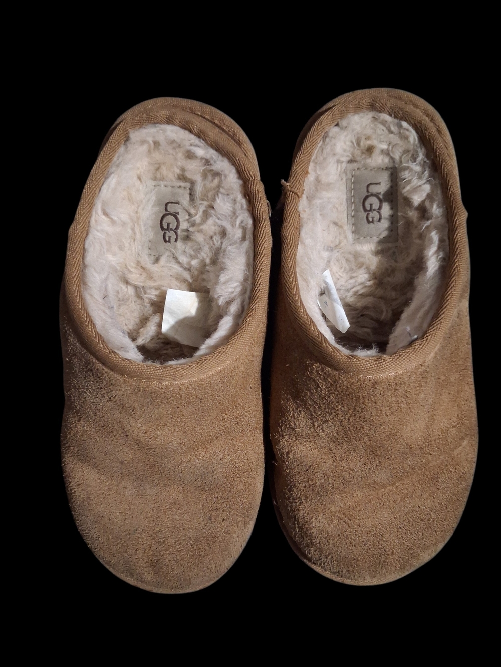 UGG Tan Suede Shearling-Lined Kids Slip-On Clogs
